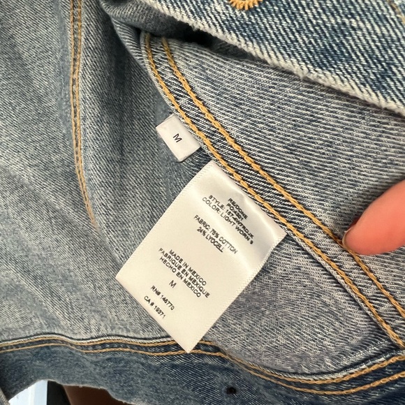 Re/Done Jeans Cropped Distressed Denim Jacket - Picture 3 of 5